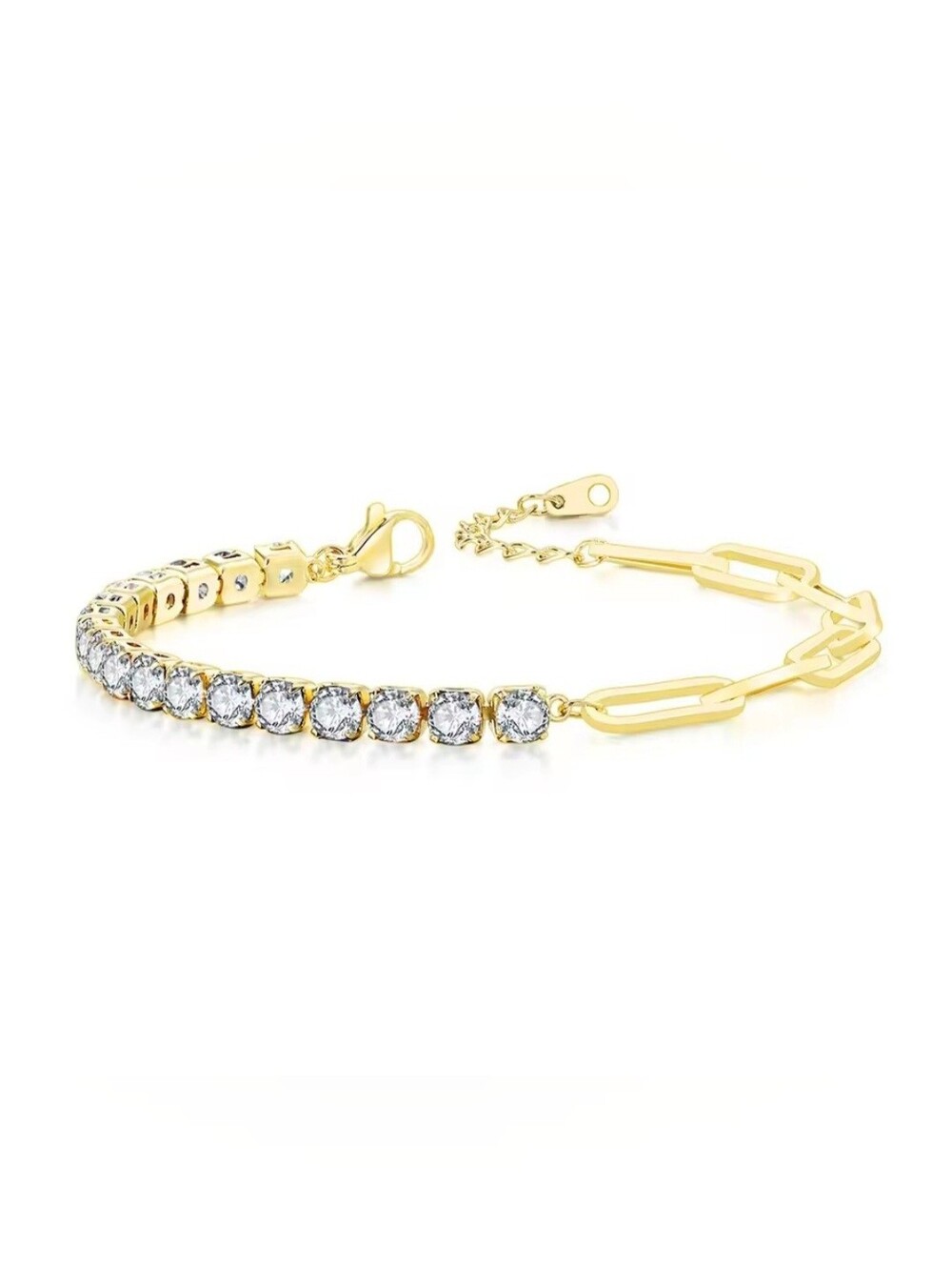 💛💛NEW💛💛 BEAUTIFUL!! Gold Plated Half AAA CZ and Half PaperClip Bracelet